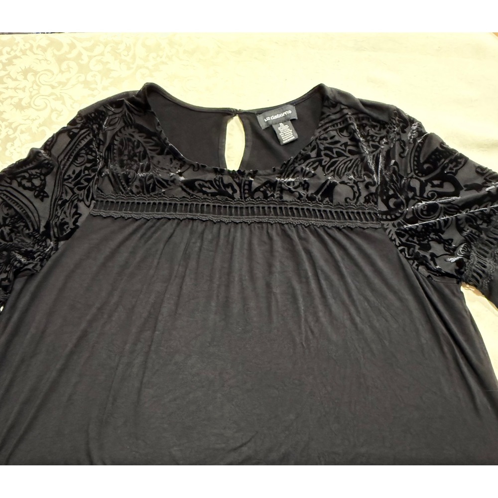 Liz Claiborne Bell Sleeve Top Womens XL Black Velvet Burnout Paisley Whimsigoth - Picture 11 of 12